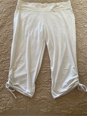 just be White Capri Jumpsuit Pants with Drawstring Hem
